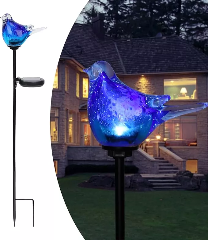 afirst-solar-bluebird-garden-stake-lights-hand-blown-glass-decorative-garden-pat Afirst Solar Bluebird Garden Stake Lights - Hand Blown Glass Decorative Garden Pathway Lights Outdoor Waterproof Bird Glass Stakes