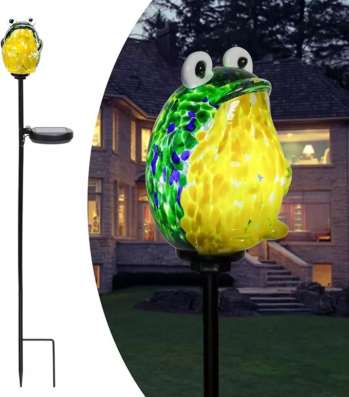 afirst-solar-frog-garden-stake-lights-hand-blown-glass-decorative-garden-pathway Afirst Solar Frog Garden Stake Lights Hand Blown Glass Decorative Garden Pathway Lights Outdoor Waterproof Animal Glass Stakes