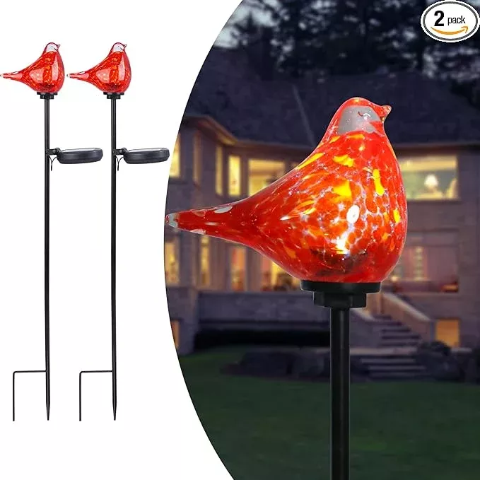 afirst-solar-outdoor-lights-decorative-solar-stake-lights-cardinal-handblown-gla Afirst Solar Outdoor Lights - Decorative Solar Stake Lights Cardinal Handblown Glass Garden Stakes, Waterproof for Pathway Decoration, 2 Pack