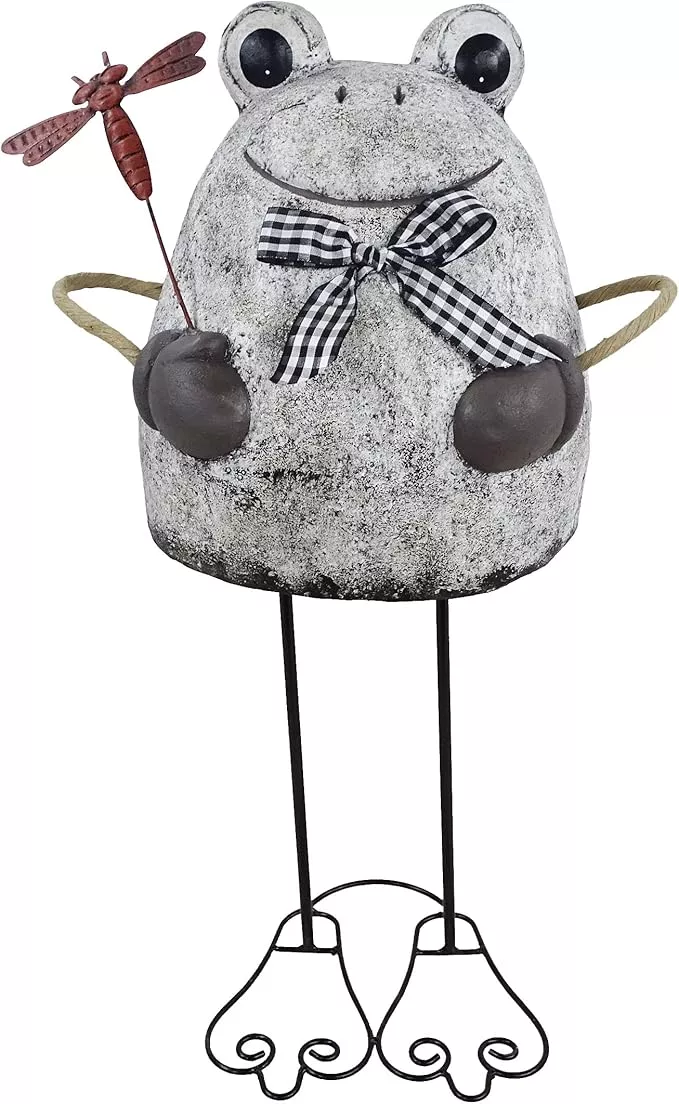 alpine-corporation-mcc862-indoor-outdoor-frog-with-dragonfly-garden-statue-stone Alpine Corporation MCC862 Indoor/Outdoor Frog with Dragonfly Garden Statue, Stone Finish Frog Statue for Yard, 24" H, Silver