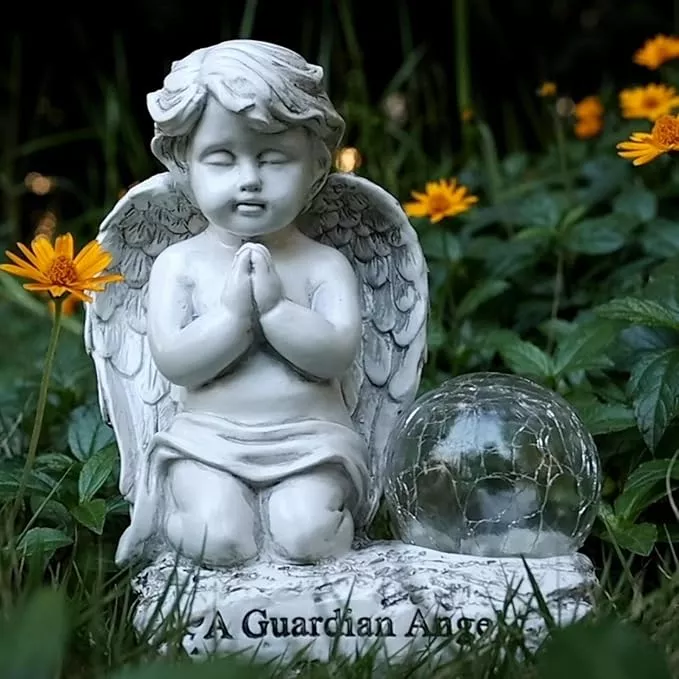 angel-decor-praying-cherubs-statue-garden-decor-angel-garden-figurines-outdoor-d Angel Decor Praying Cherubs Statue Garden Decor, Angel Garden Figurines Outdoor Decoration,Baby Angel Garden Statue with Solar Crackle Glass Globe for Lawn Patio Decorations