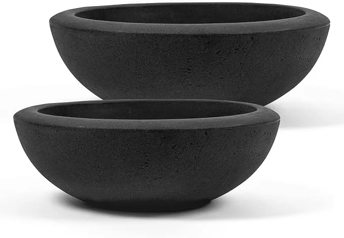 arbora-21-26-santorini-bowls-with-classic-black-finish-polyresin-indoor-outdoor- ARBORA 21" and 26” Santorini Bowls with Classic Black Finish - Polyresin Indoor and Outdoor Planters, Durable, Weatherproof, Lightweight, Large Plant Pots for Patio, Garden, Deck