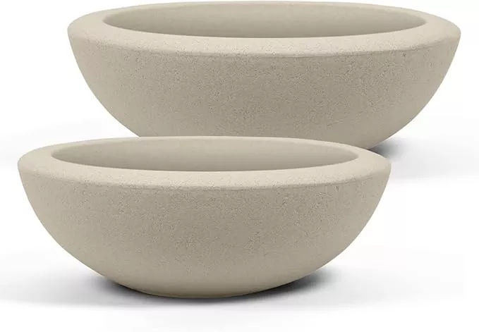 arbora-21-26-santorini-bowls-with-classic-cream-finish-polyresin-indoor-outdoor- ARBORA 21" and 26” Santorini Bowls with Classic Cream Finish - Polyresin Indoor and Outdoor Planters, Durable, Weatherproof, Lightweight, Large Plant Pots for Patio, Garden, Deck
