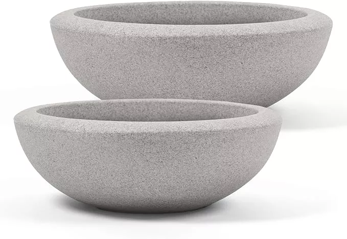 arbora-21-26-santorini-bowls-with-stone-blend-concrete-gray-finish-polyresin-ind ARBORA 21" and 26” Santorini Bowls with Stone Blend Concrete Gray Finish - Polyresin Indoor and Outdoor Planters, Durable, Weatherproof, Lightweight, Large Plant Pots for Patio, Garden, Deck