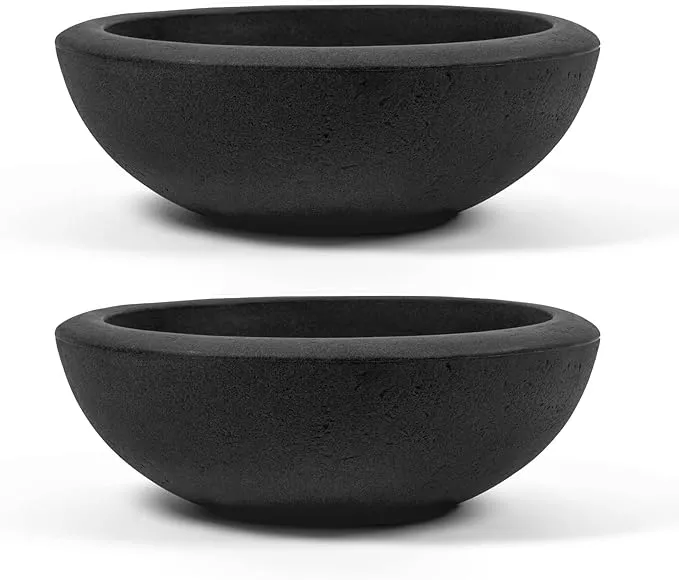 arbora-21-santorini-bowl-2-pack-with-classic-black-finish-polyresin-indoor-outdo ARBORA 21" Santorini Bowl 2-Pack with Classic Black Finish - Polyresin Indoor and Outdoor Planters, Durable, Weatherproof, Lightweight, Large Plant Pots for Patio, Garden, Deck, Entryway