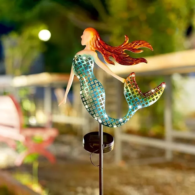 arter-solar-mermaid-garden-stake-light-blue-nautical-ocean-themed-outdoor-waterp ARTER Solar Mermaid Garden Stake Light, Blue Nautical Ocean Themed Outdoor Waterproof Solar Yard Light with 3.6 Feet 22 LED Fairy Lights for Pathway Patio Lawn Poolside, 37 Inches Tall (Pack of 1)