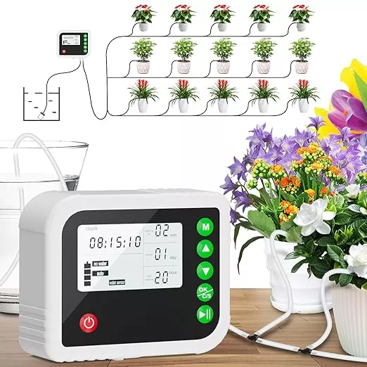 automatic-plant-water-indoor-15-potted-plants-self-watering-system-automatic-dri Automatic Plant Water Indoor, 15 Potted Plants Self Watering System, Automatic Drip Irrigation Kit Plant Watering Devices Programmable Water Timer, LED Display and Power Supply
