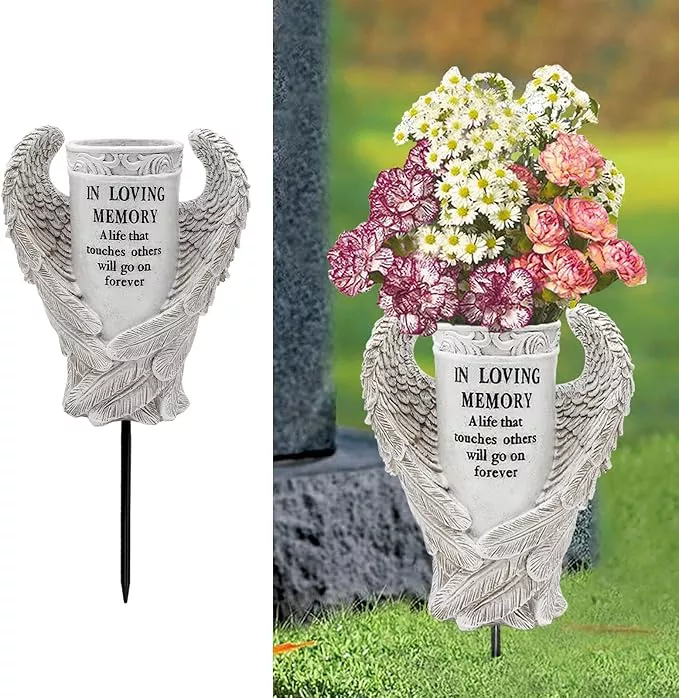 bayn-grave-decorations-cemetery-angel-wings-vases-with-spikes-garden-decorations BAYN Grave Decorations for Cemetery, Angel Wings Vases with Spikes for Garden Decorations Waterproof Garden Statues Memorial Gifts for Loss of Loved One