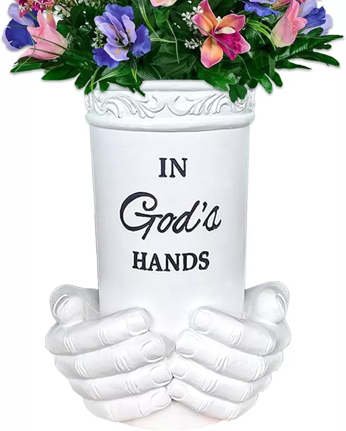 BAYN Grave Decorations for Cemetery, Hand Held Vases with Spikes for Garden Decorations Waterproof Garden Statues Memorial Gifts for Loss of Loved One