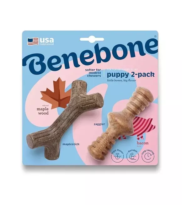 Benebone, Puppy Maplestick & Bacon Zaggler Dog Chew Toy, 2 pk