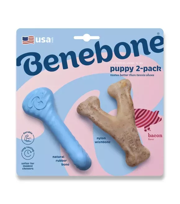 Benebone, Puppy Wishbone & Rubber Bone Dog Toy, 2 pk
