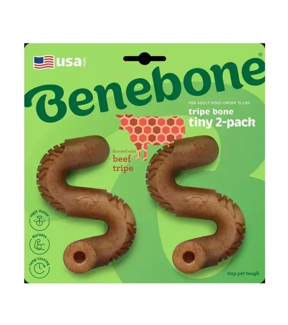Benebone, Tiny Beef Tripe Bone Dog Chew Toy, 2 pk