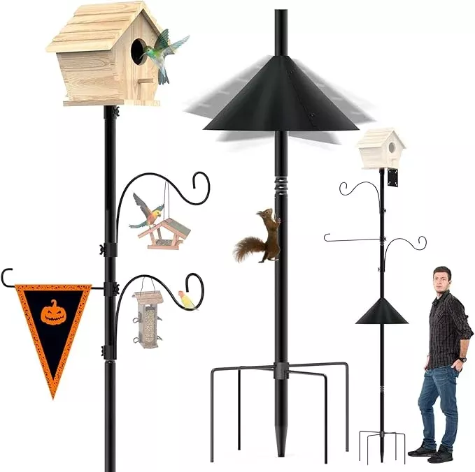 bird-feeder-pole-118-inch-hummingbird-house-mount-kit-with-squirrel-proof-baffle Bird Feeder Pole 118 Inch, Hummingbird House Mount Kit With Squirrel Proof Baffle, Double Shepherds Hooks for Outdoor, Yard, Garden Decor, Black (House Not Included)