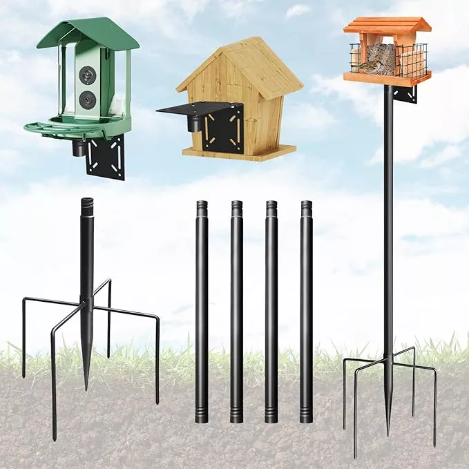 bird-feeder-pole-76in-adjustable-bird-house-pole-outdoors-heavy-duty-smart-feede Bird Feeder Pole, 76in Adjustable Bird House Pole for Outdoors, Heavy Duty Smart Feeder Pole Mount Kit for Feeders, Birdhouse, Weather Station, Birdwatching
