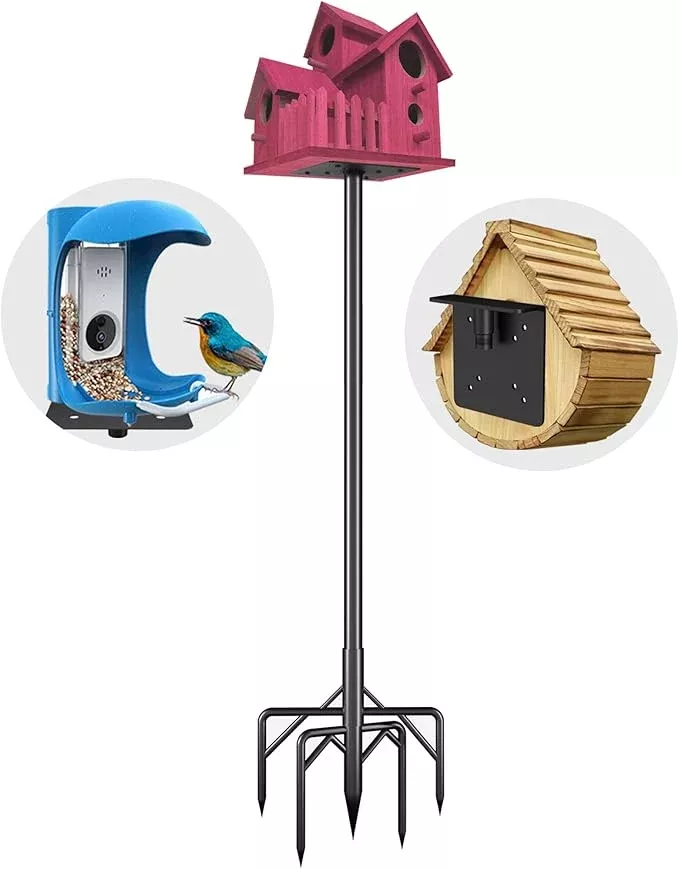 bird-feeder-pole-kit-79-inch-bird-house-pole-outdoors-heavy-duty-5-base-prongs-a Bird Feeder Pole Kit, 79 Inch Bird House Pole for Outdoors Heavy Duty,5 Base Prongs Adjustable Birds Feeder Stand for House