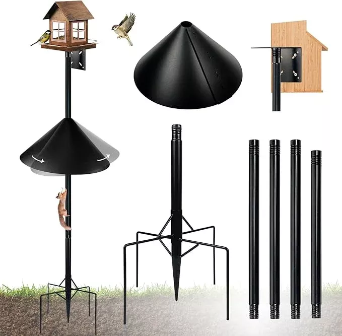 bird-feeder-pole-outdoors-90-inch-tall-with-1-inch-heavy-duty-steel-tube-18-inch Bird Feeder Pole for Outdoors, 90 Inch Tall with 1-Inch Heavy Duty Steel Tube, 18 Inch Squirrel Baffle, 5-Prong Base, Adjustable Feeding Station for Bird feeders for Outdoors birdbath