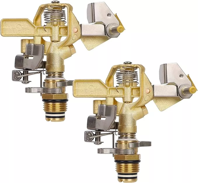 biswing-1-2-inch-brass-impact-sprinkler-2-pack-heavy-duty-lawn-sprinkler-head-wi Biswing 1/2 Inch Brass Impact Sprinkler 2 Pack, Heavy Duty Lawn Sprinkler Head with Nozzles, Adjustable 20-360 Degree Large Coverage Pattern, Watering Sprinkler for Grass Patio Garden Irrigation