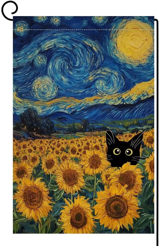 blkwht-summer-sunflower-cat-garden-flag-12x18-vertical-double-sided-blue-sky-wel BLKWHT Summer Sunflower Cat Garden Flag 12x18 Vertical Double Sided Blue Sky Welcome Farmhouse Holiday Outside Decorations Burlap Yard Flag BW822