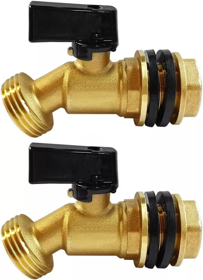 Brass Water Container Rain Barrel Faucets Spigot 3/4"G Male Thread Large Inlet to 3/4"GHT Male Thread Outlet with Quarter Turn Ball Valve Include Bulkhead Fitting and Washers
