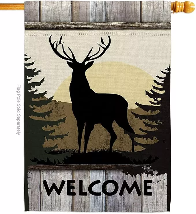 breeze-decor-welcome-deer-nature-wildlife-decorative-vertical-garden-flag-28-x-4 Breeze Decor Welcome Deer Nature Wildlife Decorative Vertical Garden Flag, 28" X 40", Multi-Color