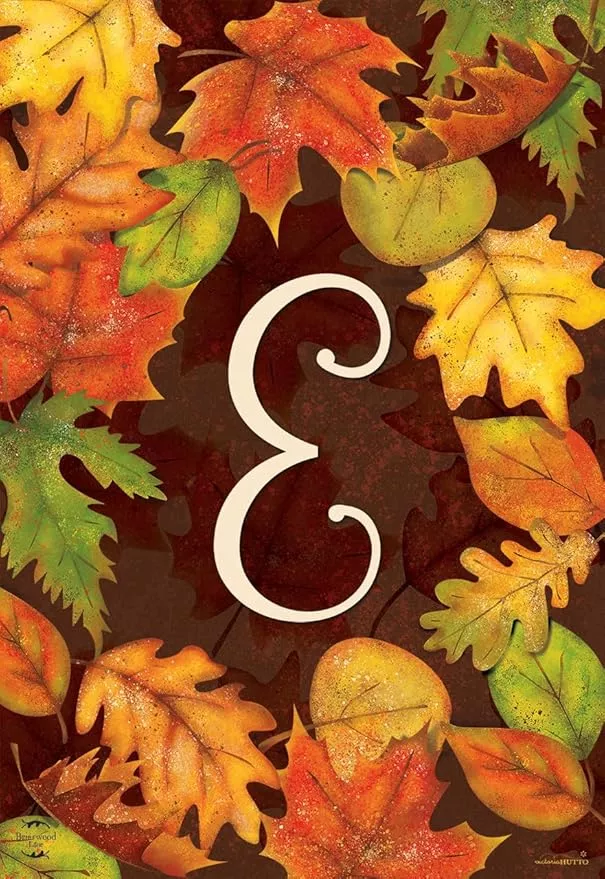 briarwood-lane-fall-leaves-monogram-letter-e-garden-flag Briarwood Lane Fall Leaves Monogram Letter E Garden Flag