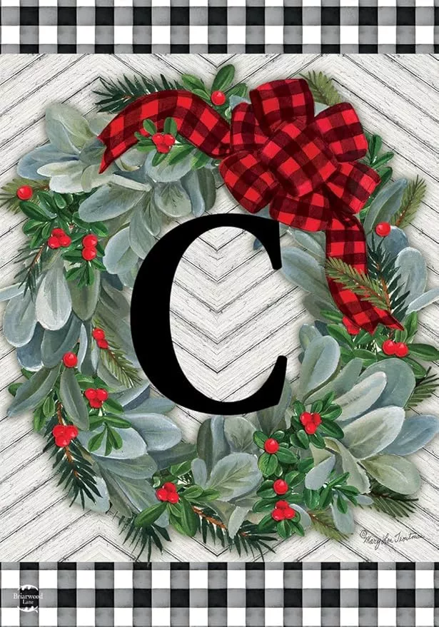 briarwood-lane-winter-wreath-monogram-letter-c-garden-flag Briarwood Lane Winter Wreath Monogram Letter C Garden Flag