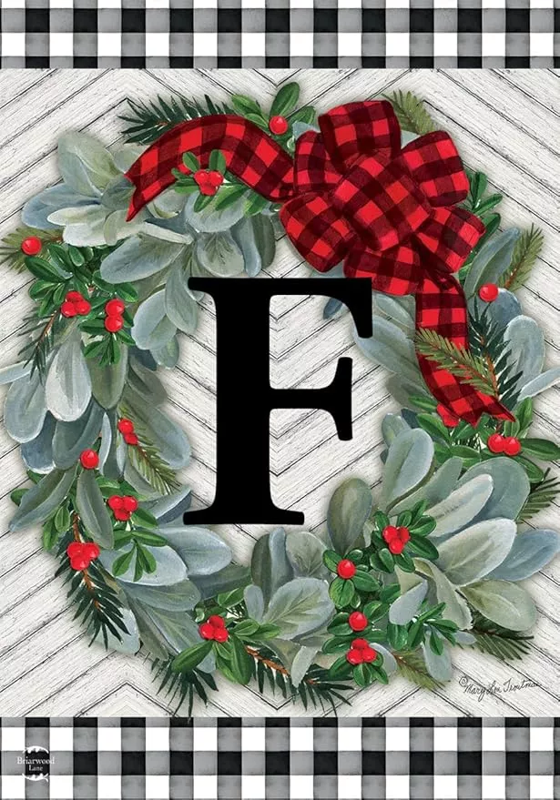 briarwood-lane-winter-wreath-monogram-letter-f-garden-flag Briarwood Lane Winter Wreath Monogram Letter F Garden Flag