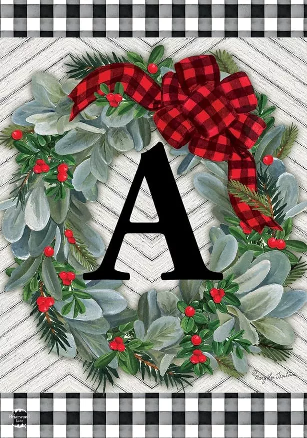 briarwood-lane-winter-wreath-monogram-letter-garden-flag Briarwood Lane Winter Wreath Monogram Letter A Garden Flag