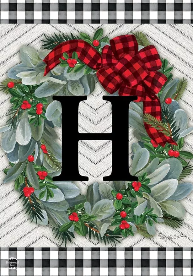 briarwood-lane-winter-wreath-monogram-letter-h-garden-flag Briarwood Lane Winter Wreath Monogram Letter H Garden Flag
