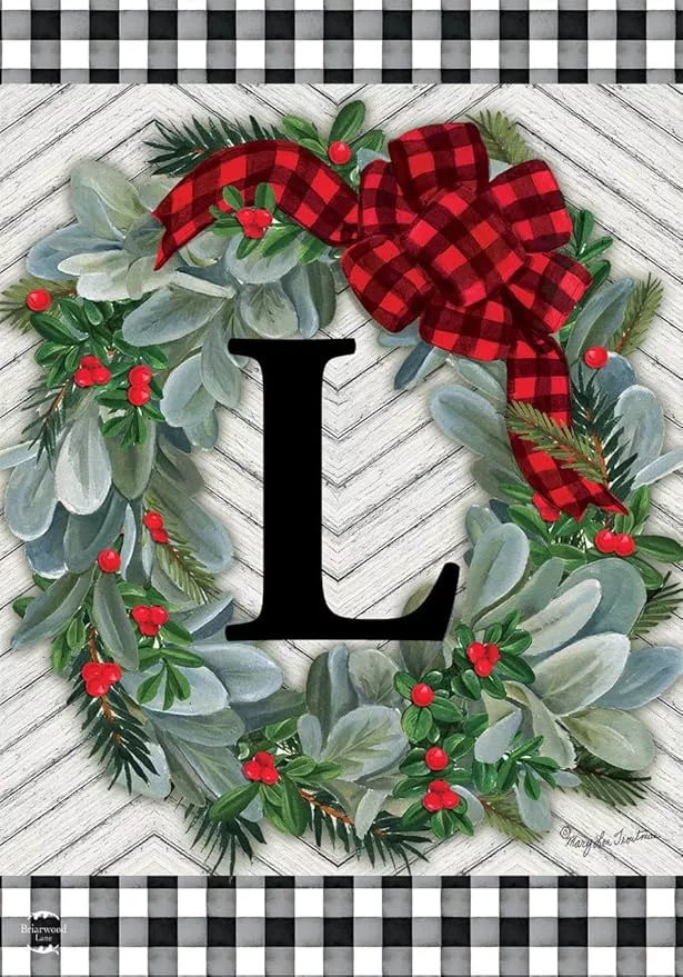 briarwood-lane-winter-wreath-monogram-letter-l-garden-flag Briarwood Lane Winter Wreath Monogram Letter L Garden Flag