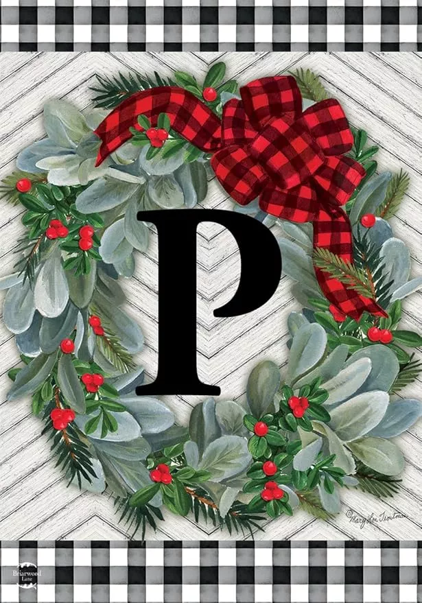 briarwood-lane-winter-wreath-monogram-letter-p-garden-flag Briarwood Lane Winter Wreath Monogram Letter P Garden Flag