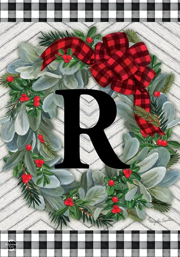 briarwood-lane-winter-wreath-monogram-letter-r-garden-flag Briarwood Lane Winter Wreath Monogram Letter R Garden Flag