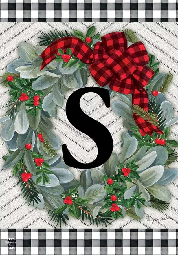 briarwood-lane-winter-wreath-monogram-letter-s-garden-flag Briarwood Lane Winter Wreath Monogram Letter S Garden Flag