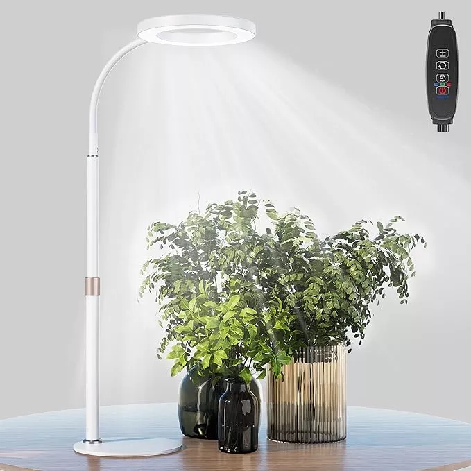 bseah Grow Light, LED Plant Light for Indoor Plants Growing, Full Spectrum Desk Grow Lamp with Pedestal, Automatic Timer for 3H/9H/12H, 10 Dimmable Levels (White)