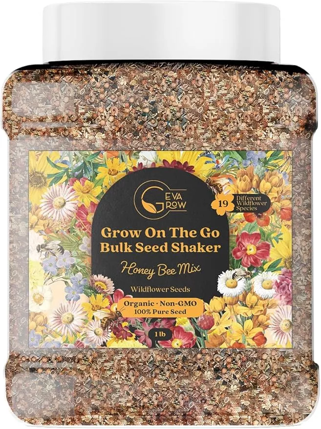 bulk-wildflower-seed-mix-honey-bee-wildflower-seed-mix-1-pound-tub-by-gevagrow-b Bulk Wildflower Seed Mix – Honey Bee Wildflower Seed Mix 1 Pound Tub by GevaGrow | Bulk 300,000+ Seed Tub | 19 Variety Flower Seeds for Planting in Pots & Outdoor Gardens | No Messy Bags or Packets |