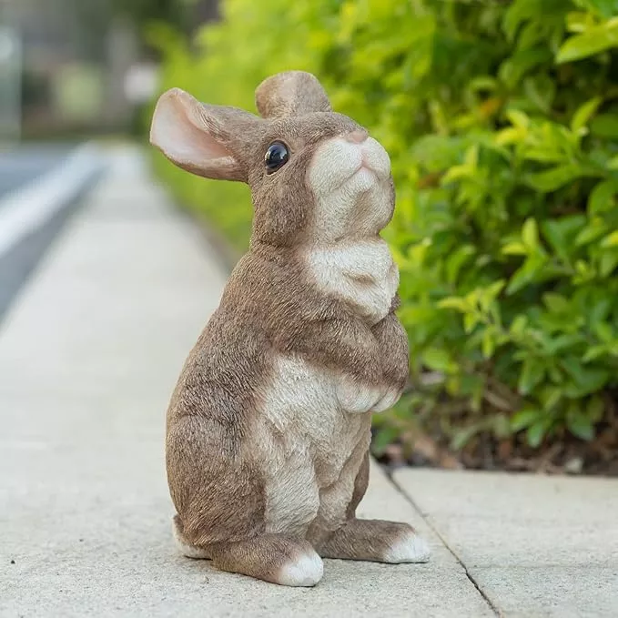 Bunny Statue Garden Statues Rabbit Figurines Decor Outdoor Polyresin Easter Decorations Bunnies Gifts Home House Kitchen Patio Lawn Yard Art Housewarming Funny Resin Decoration 8.3inch