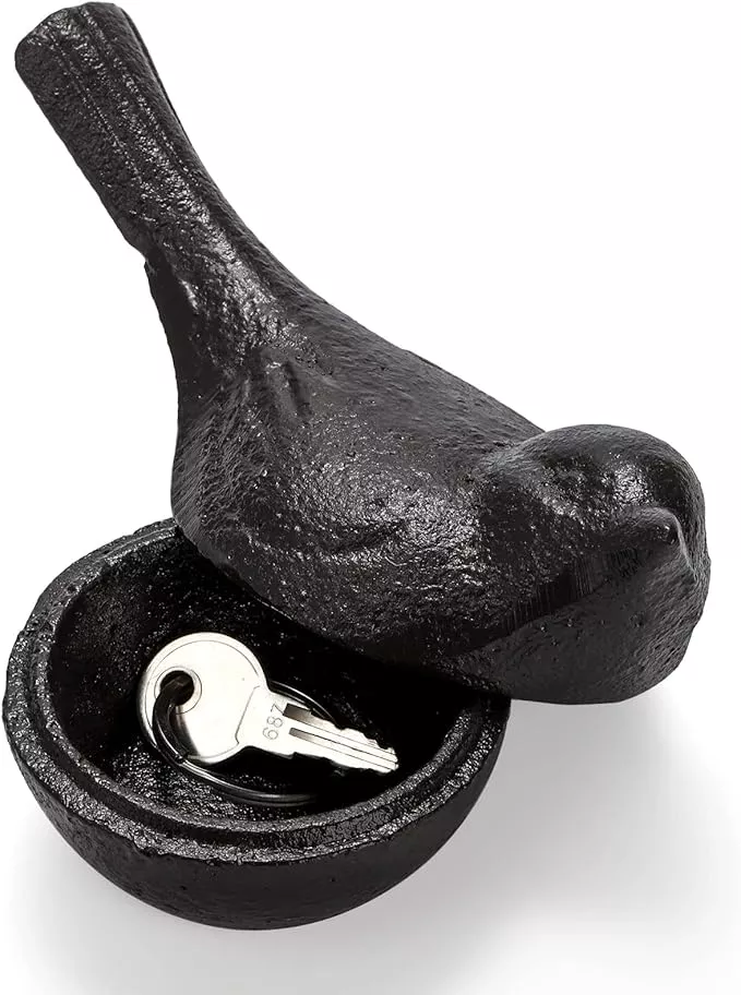 Cast Iron Key Hider, Bird Hide-a-Key Holder, Outdoor Small Garden Statues Ornament, Outside Spare Key Hider Figurine, Indoor Decoration Jewelry Trinkets Box for Ear Studs, Rings, Paper Clips