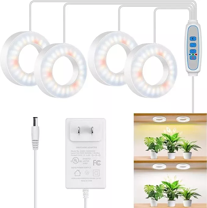 Ceiling Grow Lights for Indoor Plants, 192 LEDs Full Spectrum Plant Lights for Indoor Growing with 6/12/16H Timer, Cable Clips for Tidy Setup, 3.54" Grow Lamp for Small Plants (4-Head)