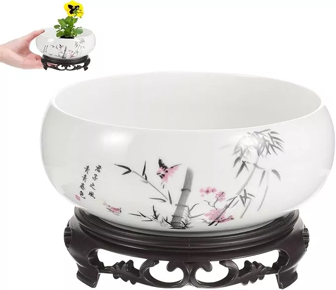 ceramic-chinese-pot-with-base-hydroponic-pot-white-water-lily-bowl-ceramic-plant Ceramic Chinese Pot with Base Hydroponic Pot White Water Lily Bowl Ceramic Planter for Home Office Garden 7 Inch