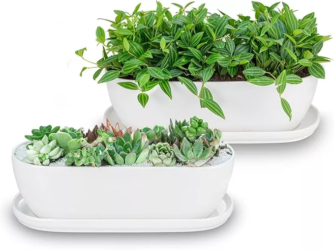 ceramic-plant-pots-11-14-inch-set-2-planters-with-drainage-holes-saucers-mesh-pa Ceramic Plant Pots, 11+14 inch, Set of 2, Planters with Drainage Holes Saucers and Mesh Pads, Indoor Flower Succulent Pot with Hole Mesh Pad, Gifts for Mom, Plants Not Included