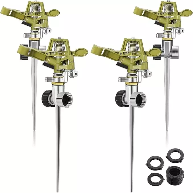 chengu-4-set-zinc-alloy-water-sprinklers-heads-lawns-yard-heavy-duty-adjustable- Chengu 4 Set Zinc Alloy Water Sprinklers Heads for Lawns Yard Heavy Duty Adjustable 360 Degree Watering Impact Pulsating Garden Sprinklers Multipack for Large Area Irrigation