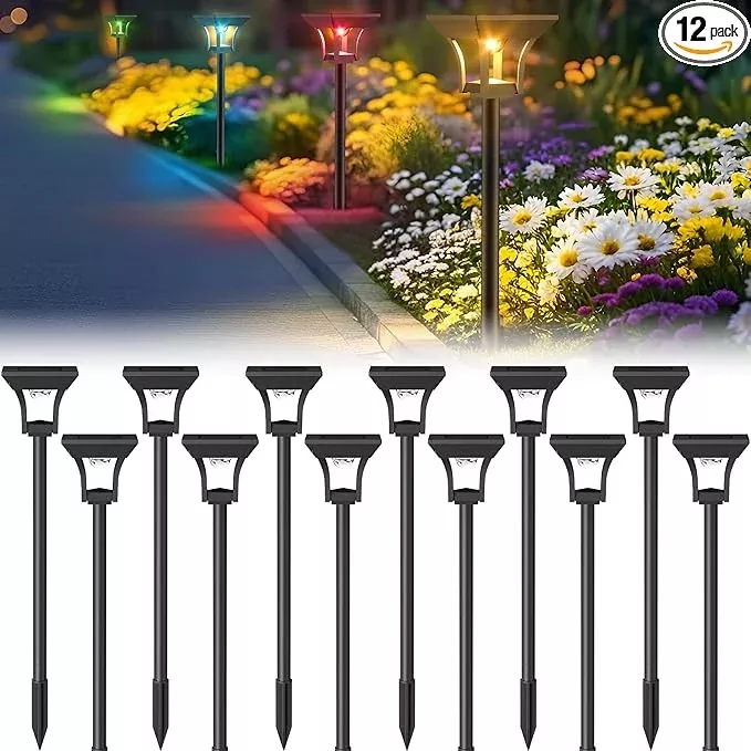 cinoton-12-pack-rgbcw-solar-pathway-outdoor-lights-3-lighting-modes-solar-led-ga CINOTON 12 Pack RGBCW Solar Pathway Outdoor Lights, 3 Lighting Modes Solar LED Garden Lights, IP65 Waterproof Outside Solar Powered Landscape Lighting for Planter Lawn Pool Balcony RGB/Warm/Cold White