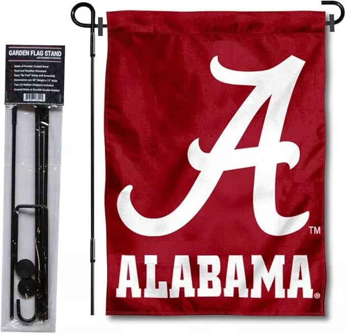 college-flags-banners-co-alabama-crimson-tide-script-garden-flag-with-stand-hold College Flags & Banners Co. Alabama Crimson Tide Script A Garden Flag with Stand Holder