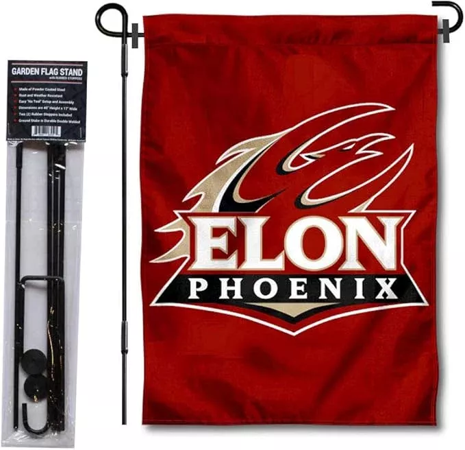 college-flags-banners-co-elon-phoenix-garden-flag-with-stand-holder College Flags & Banners Co. Elon Phoenix Garden Flag with Stand Holder