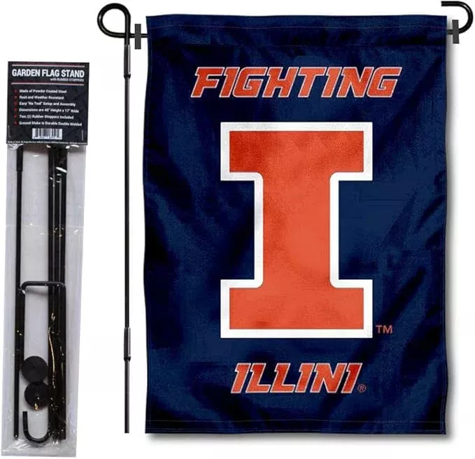 college-flags-banners-co-illinois-fighting-illini-garden-flag-with-stand-holder College Flags & Banners Co. Illinois Fighting Illini Garden Flag with Stand Holder