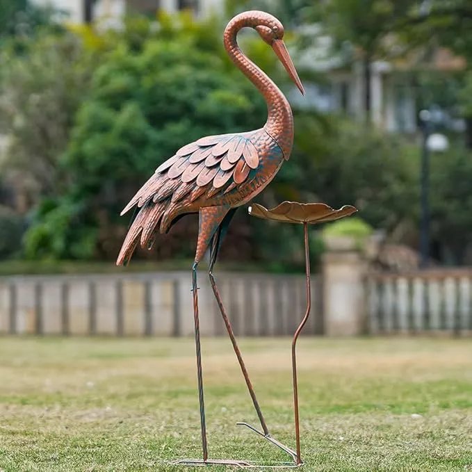 crane-garden-statue-42-heron-outdoor-statue-with-birdbath-large-crane-bird-metal Crane Garden Statue, 42'' Heron Outdoor Statue with Birdbath, Large Crane Bird Metal Yard Art for Lawn Porch Backyard Patio Decor (Brown)
