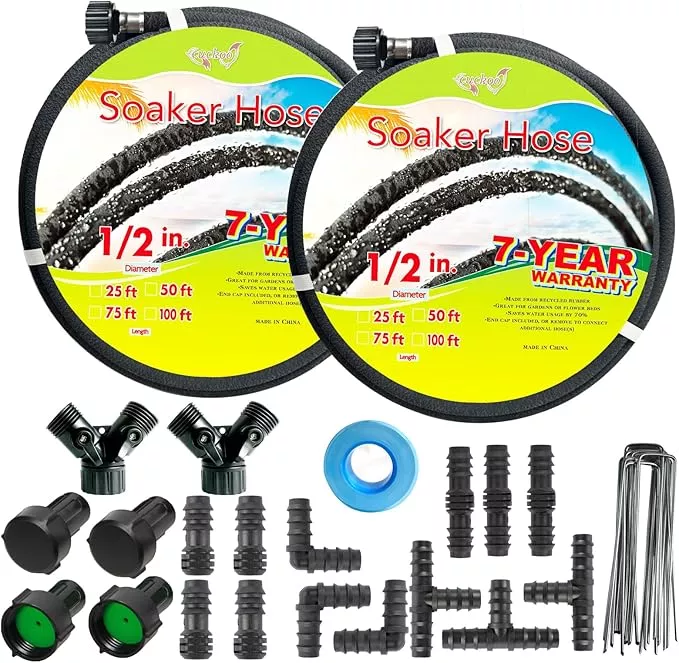 cuckoo-soaker-hose-50ft-length-2pcs-with-1-2-diameter-soaker-hose-kit-with-heavy Cuckoo Soaker Hose 50ft length 2pcs With 1/2" Diameter-Soaker Hose Kit with Heavy Duty Rubber Hose for Irrigation-Save 70% Water-Great for Garden Flower Beds,Trees,Vegetables amd Seedings(1/2X50-2pcs)