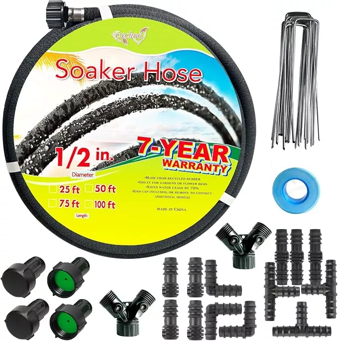 cuckoo-soaker-hose-50ft-with-1-2-diameter-soaker-hose-kit-with-heavy-duty-rubber Cuckoo Soaker Hose 50ft With 1/2" Diameter-Soaker Hose Kit with Heavy Duty Rubber Hose for Irrigation-Save 70% Water-Great for Garden Flower Beds,Trees,Vegetables amd Seedings(1/2X50-2)