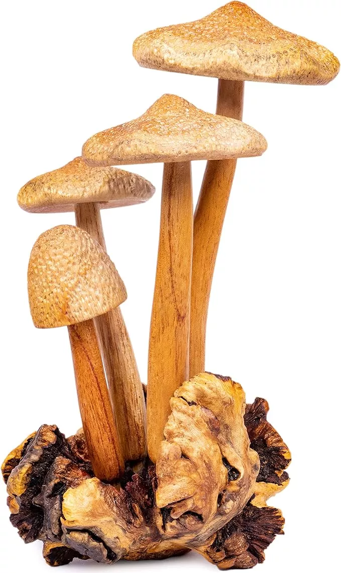 curawood-wooden-mushrooms-sculpture-ornate-touch-handcrafted-9-mushroom-statue-w Curawood Wooden Mushrooms Sculpture for an Ornate Touch - Handcrafted 9" Mushroom Statue with Intricate Details - Authentic Garden Mushrooms Decorative Centerpiece - Artisan Cottagecore Mushroom Decor