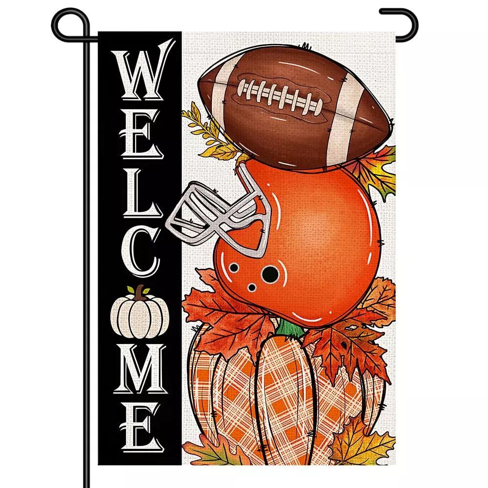 decorhua-fall-garden-flag-burlap-12x18-double-sided-football-pumpkin-orange Decorhua Fall Garden Flag Burlap 12x18 Double Sided Football Pumpkin Orange